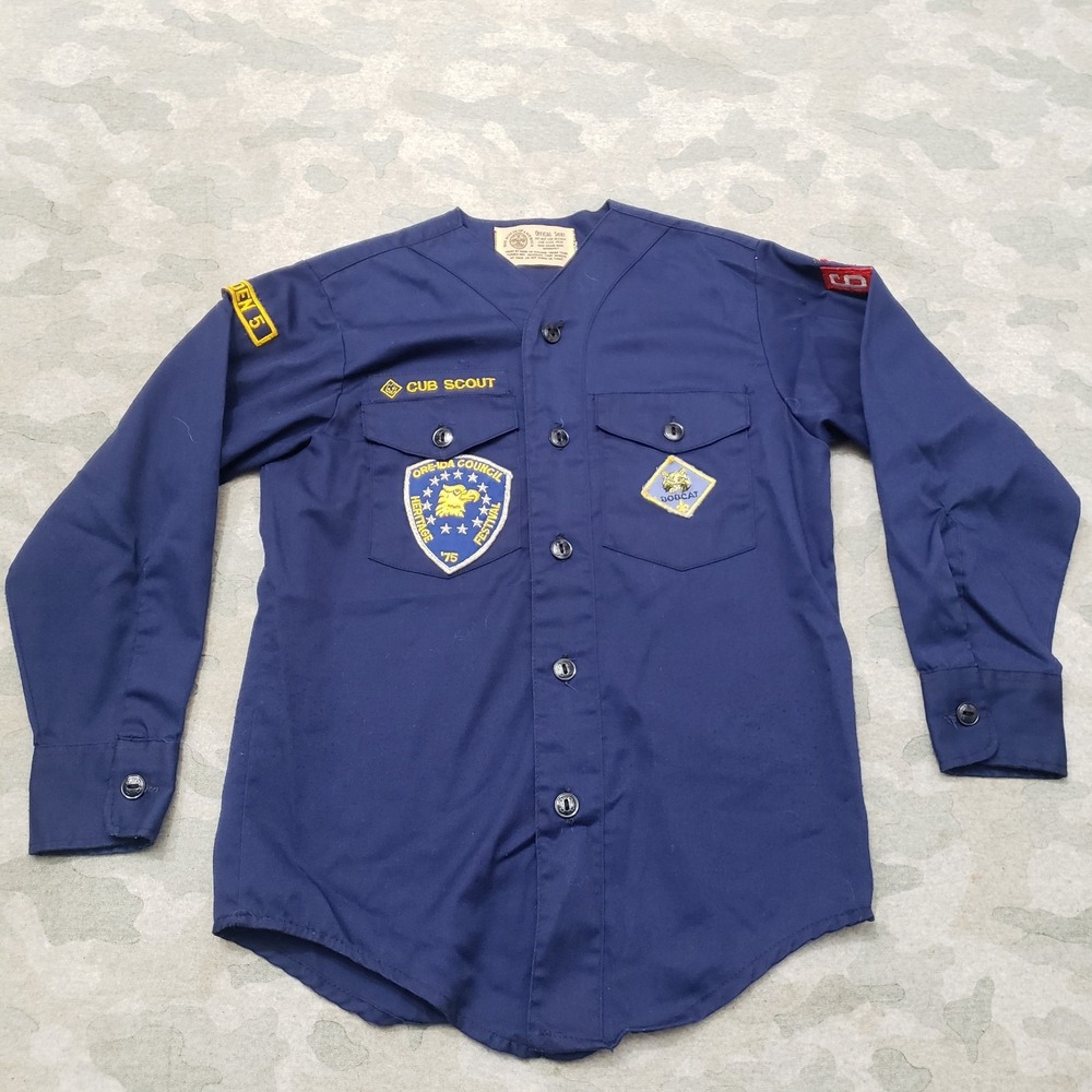 VTG Boyscout Of America Shirt Youth Blue Pockets Long‎ Sleeve Button-Up